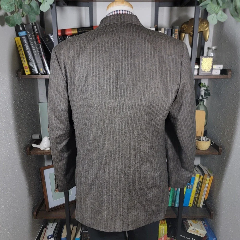 VTG Calvin Klein Mens Flannel Sport Coat Blazer Two Button Brown Striped Wool XL
